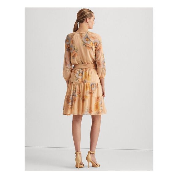 SR Womens Orange Belted Button Half-placket Lined Raglan Sleeve Dress 12 - Picture 2 of 4